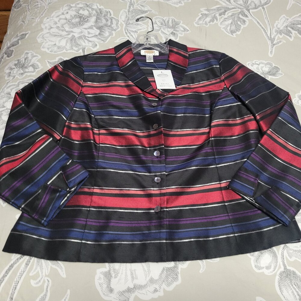 Talbots Multi Color Striped Silk 3/4 Sleeve Jacket 12P NWT
